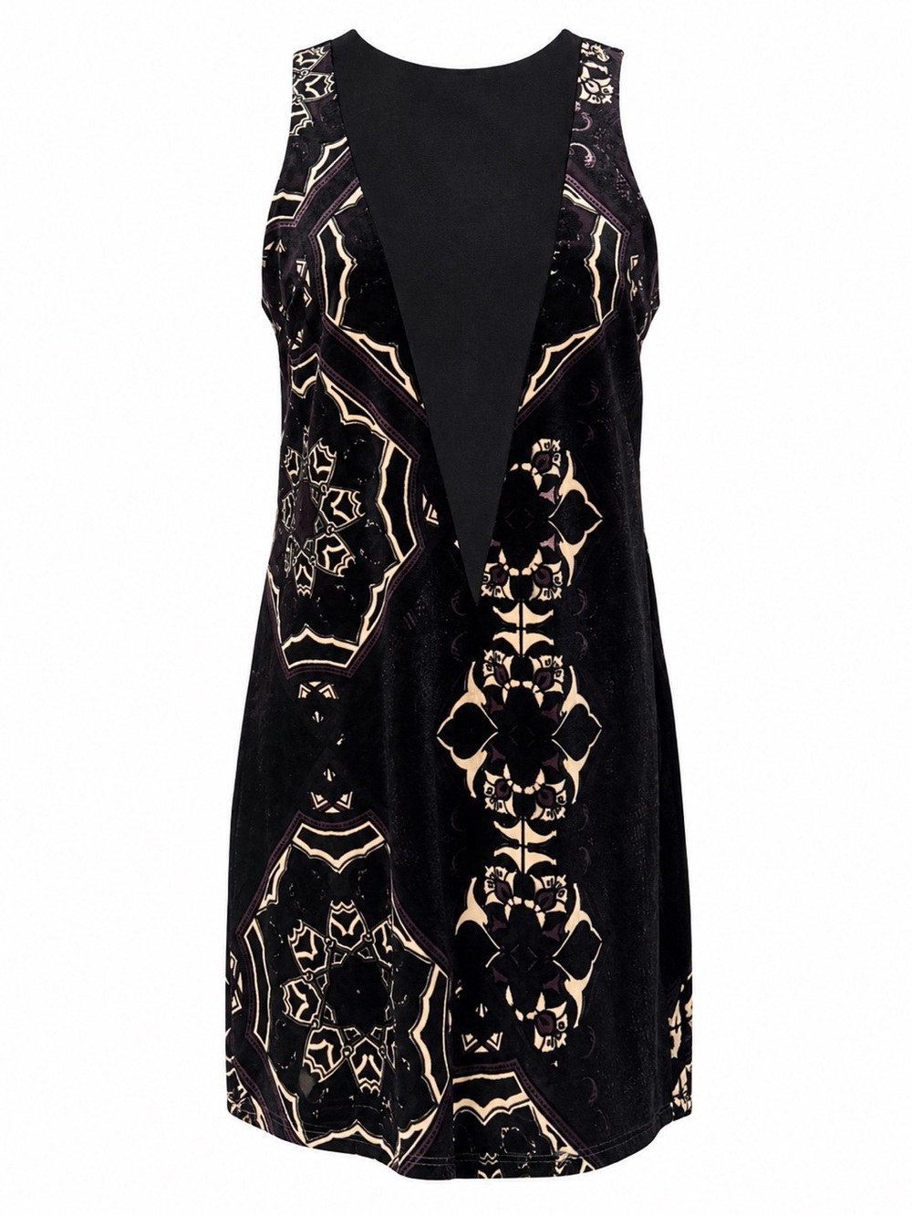 NWT Black Beige & Purple Sleeveless Velvet Tunic